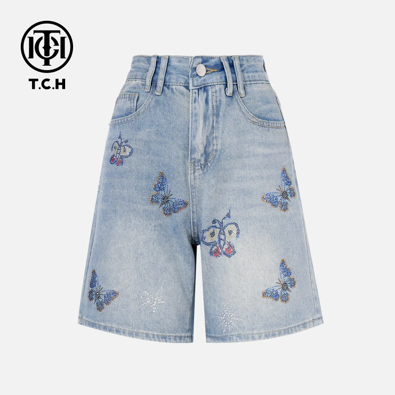 TCH烫工艺秋款休闲百搭气质牛仔短裤女T75C21E1007轻奢tch