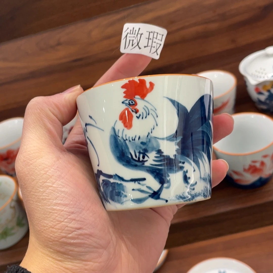 釉下手绘茶具微瑕