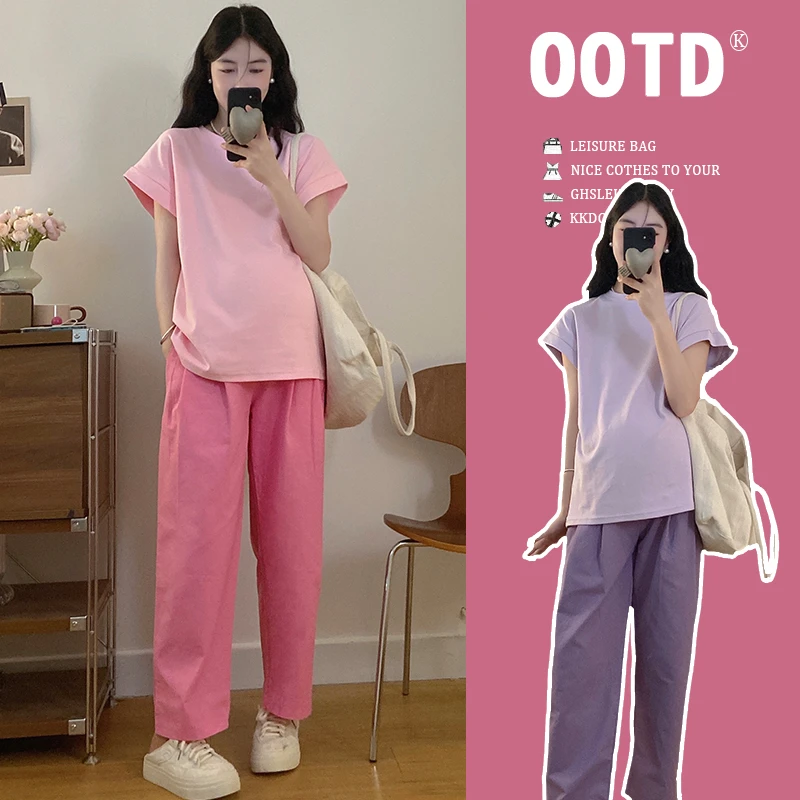 孕妇装夏装套装新款时尚韩版宽松慵懒显瘦短袖T恤上衣休闲阔腿裤