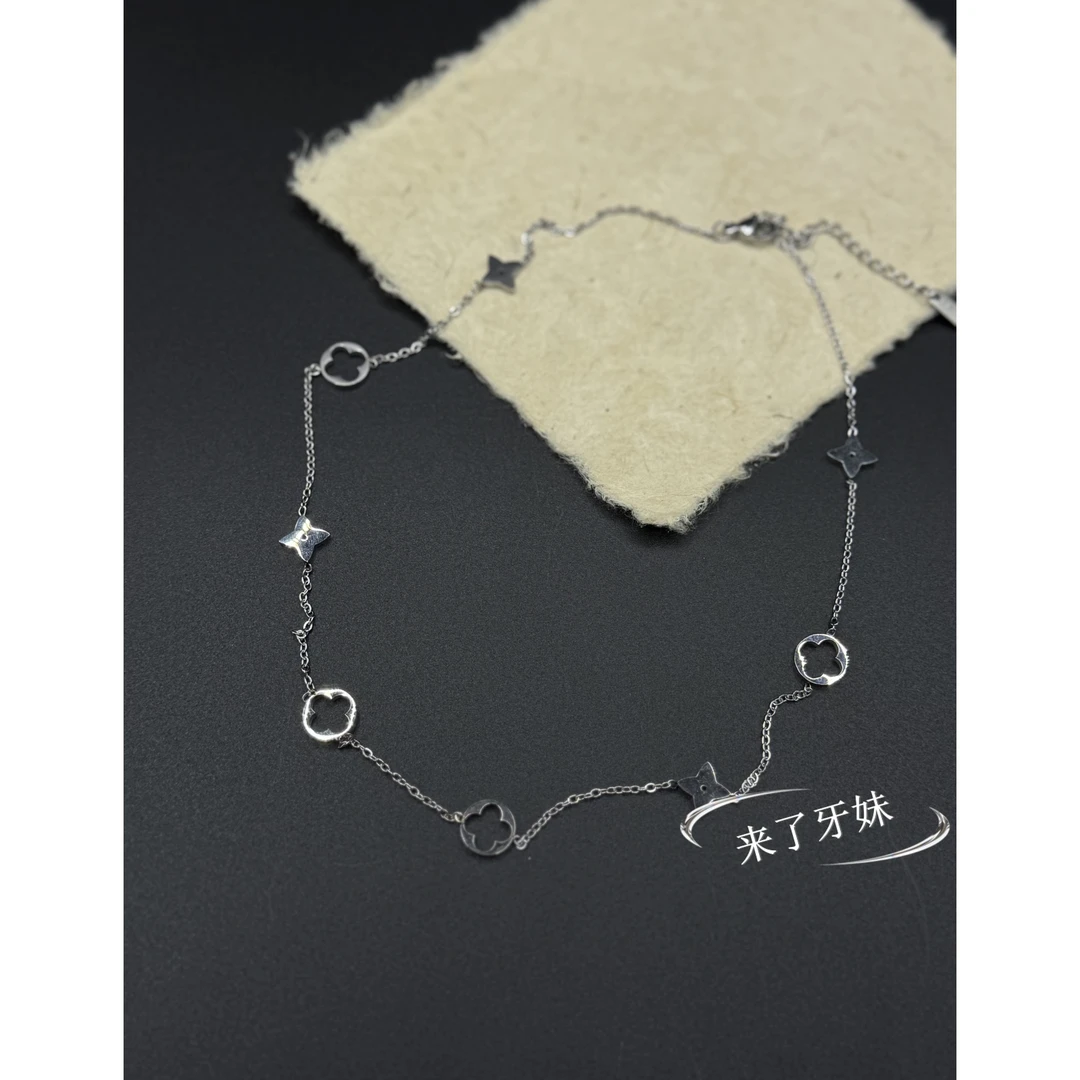 合金项链 镂空小花项链XL363轻奢时尚小众拼接气质