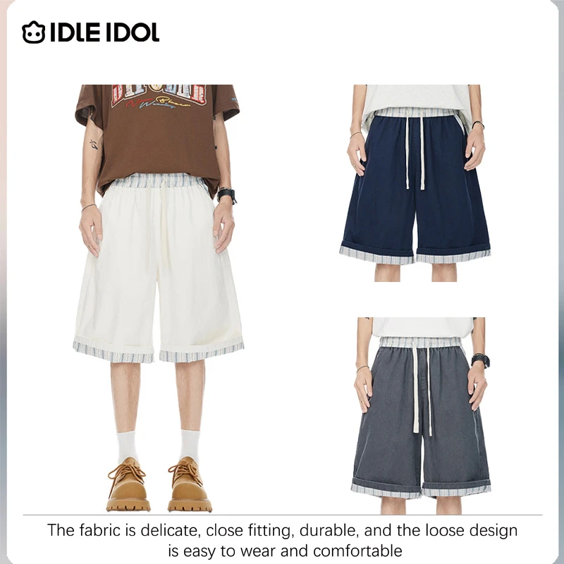 IDLE IDOL夏季新款休闲撞色条纹透气直筒宽松百搭情侣款薄款短裤