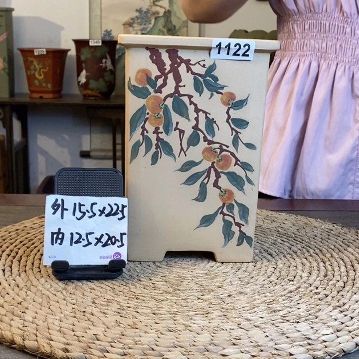 花盆紫砂  白玉段事事如意手绘签筒1122