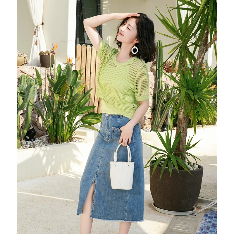 朵以2024春夏季新款女网纱拼接圆领短袖t恤上衣女39DX539170