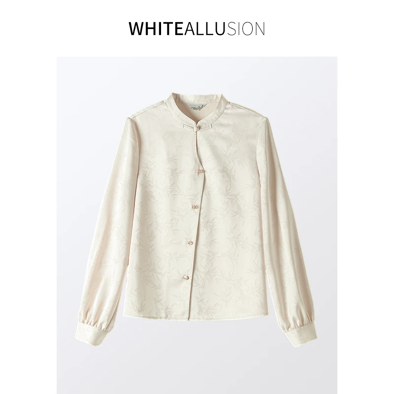 清仓【1705】新中式衬衫轻国风设计感立领盘扣提花气质上衣