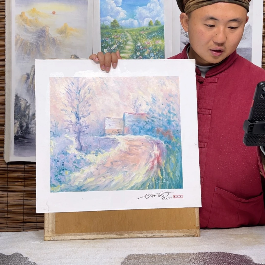 油画行路人小院绘画作品竞拍