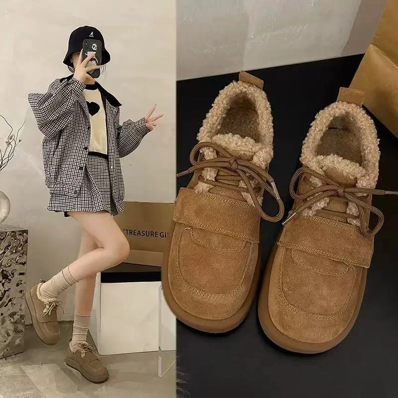 W1015-2毛毛鞋女冬新款外穿百搭厚底加绒博肯丑萌休闲勃肯鞋棉鞋
