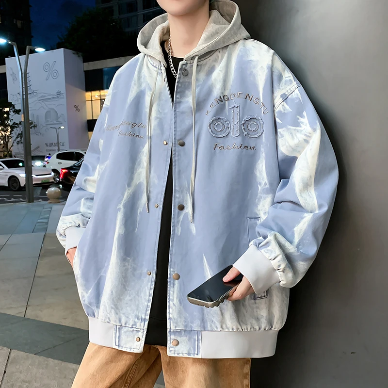 牛仔外套男款渐变痞帅春秋季新款潮牌百搭美式休闲青少年男装夹克