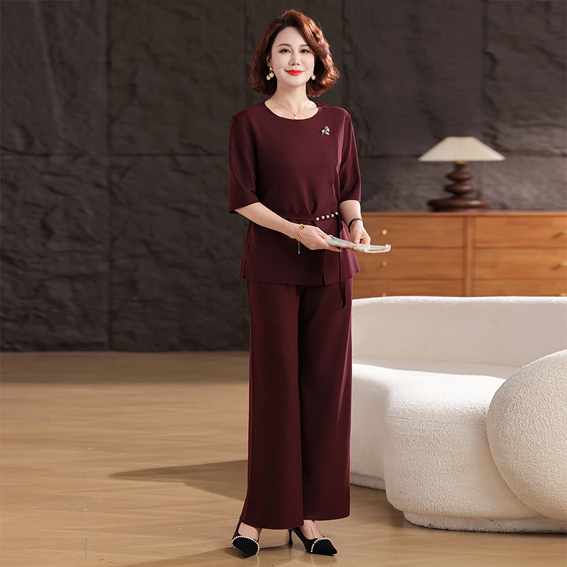 品牌妈妈秋装套装洋气高贵衬衫2025新款中老年女装春秋上衣两件套