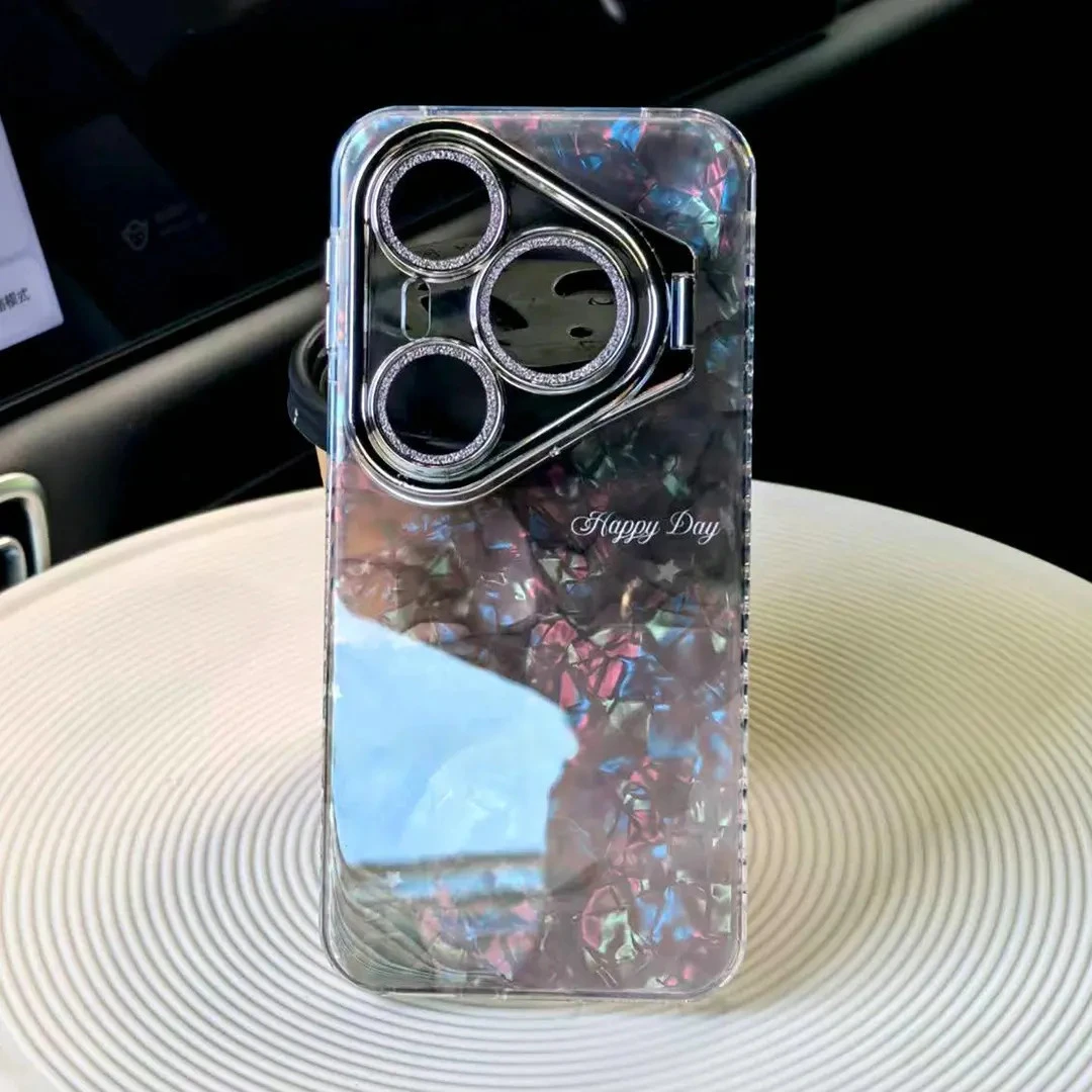 闪粉镜头膜适用华为pura80pro手机壳pura70pro 支架贝壳纹保护套