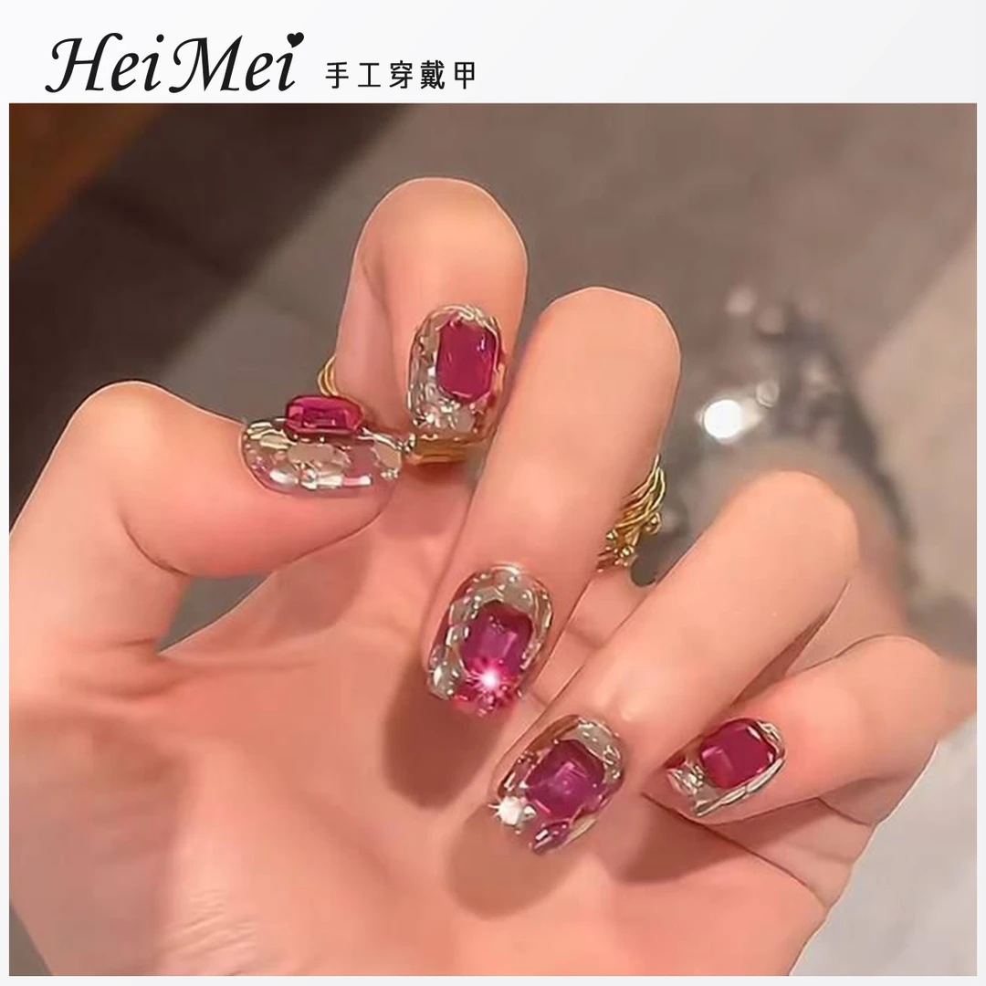 【浪漫星河】紫色满钻爆闪美甲金色短款轻奢华网红爆款手工穿戴甲