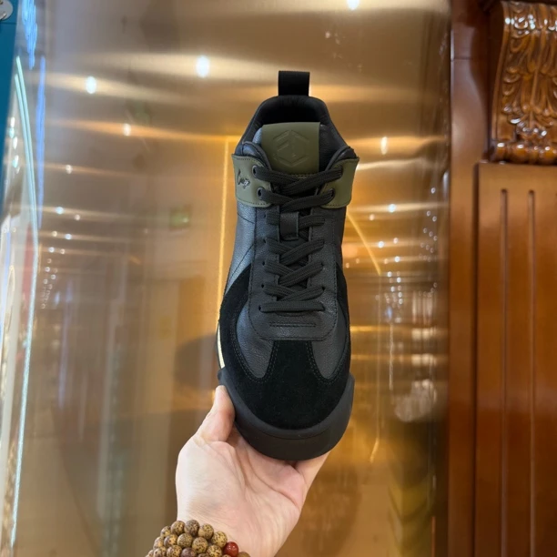 7998-1春夏款男士系带板鞋高帮时尚真皮拼接阿甘鞋舒适百搭