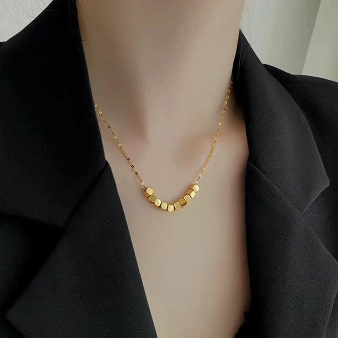 钛钢项链 时尚新款十方来财项链轻奢百搭十全十美小方块锁骨链女