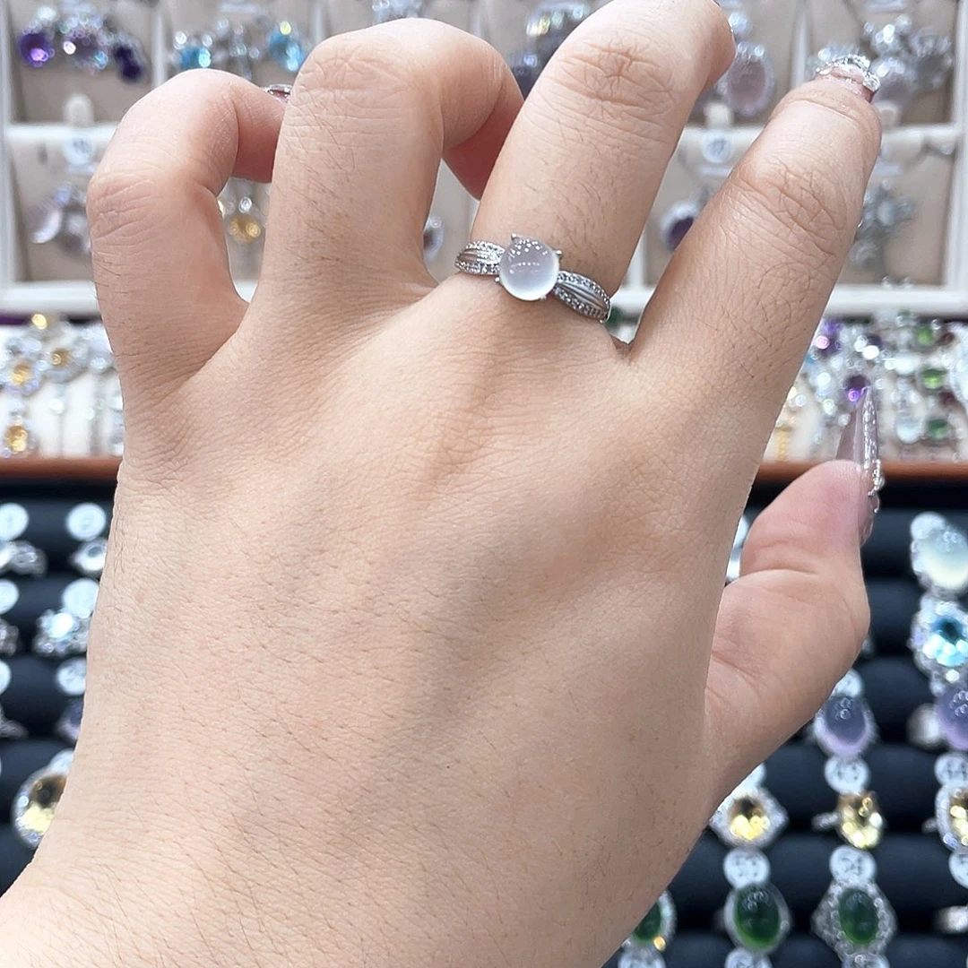 蛇纹石玉银S925镶嵌戒指