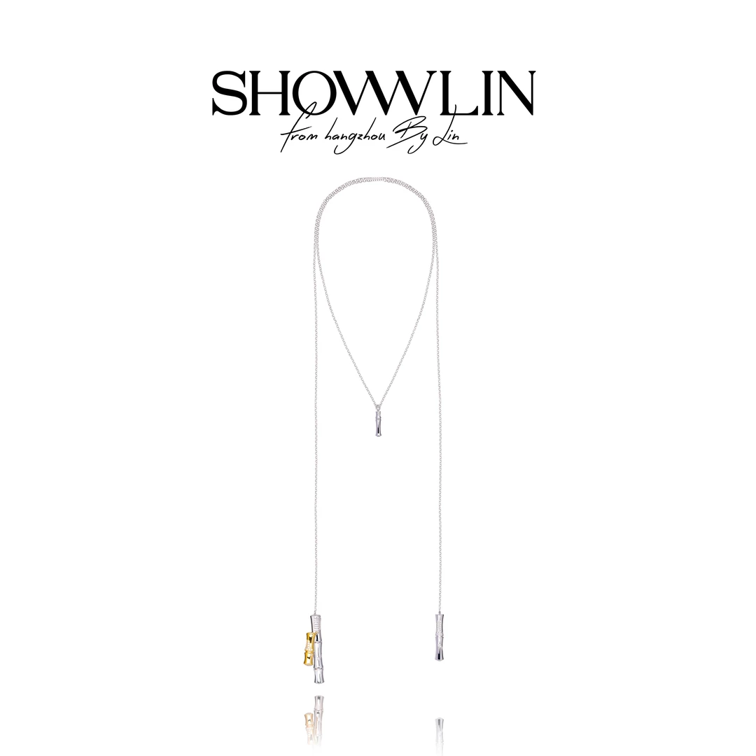 ShownLin 铜合金项链 浮光竹影双层长项链竹节项链简约手工高级