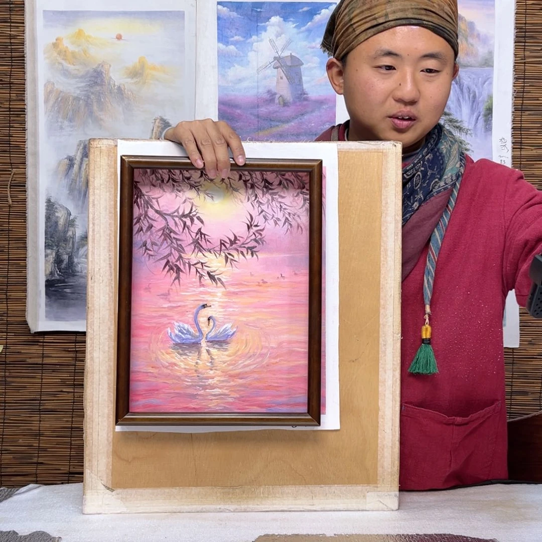 油画行路人小院绘画作品竞拍