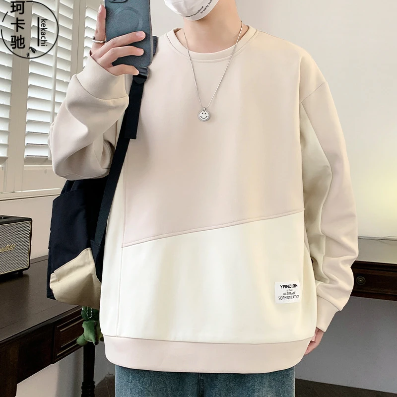 【珂卡驰】男士拼色圆领卫衣2025秋季新款男装青少年时尚休闲潮流简