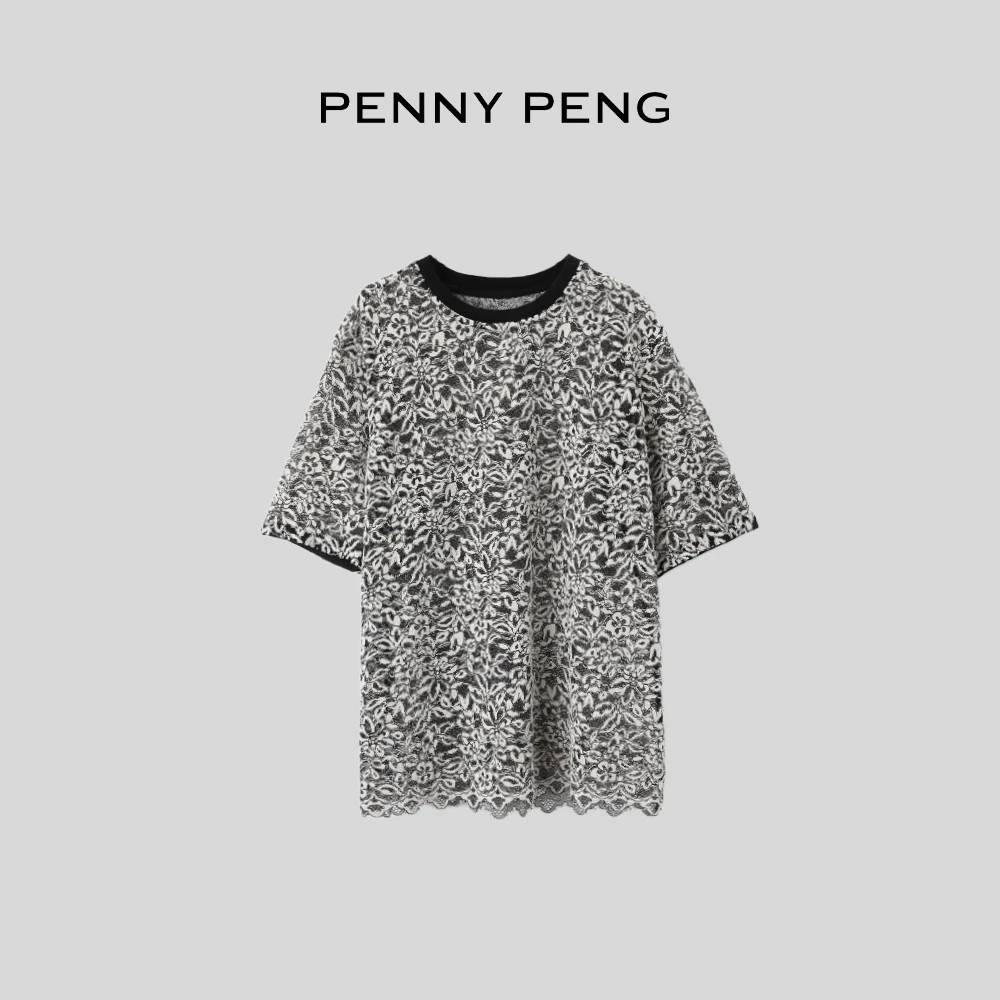 PENNYPENG繁花秘境春游出行气质复古圆领洋气精致肌理感短袖上衣