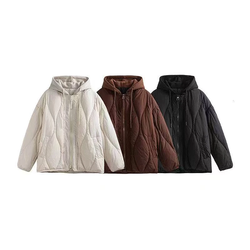 冬季情侣宽松百搭葫芦绗线双开拉链休闲日常连帽白鸭绒羽绒外套