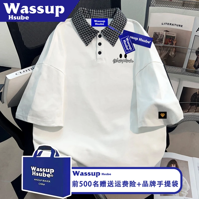 WASSUP HSUBE时尚感字母印花纯棉POLO衫ins男女款凉感上衣夏季T恤