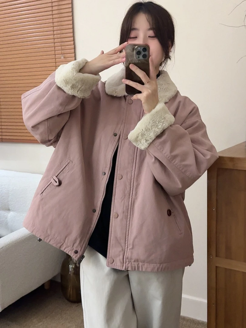 加绒加厚女冬季毛绒绒内胆宽松保暖短款百搭气质时尚韩版棉服外套