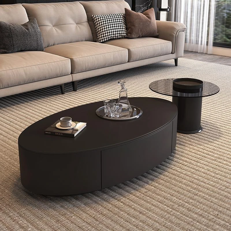 意式极简轻奢风岩板茶几椭圆形简约现代客厅家用小户型组合茶几桌