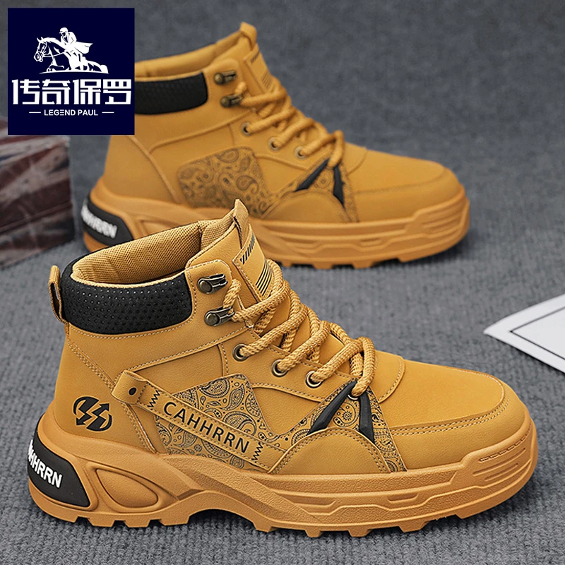 传奇保罗新款马丁靴复古港风秋冬运动高帮工装鞋时尚潮流男士鞋子