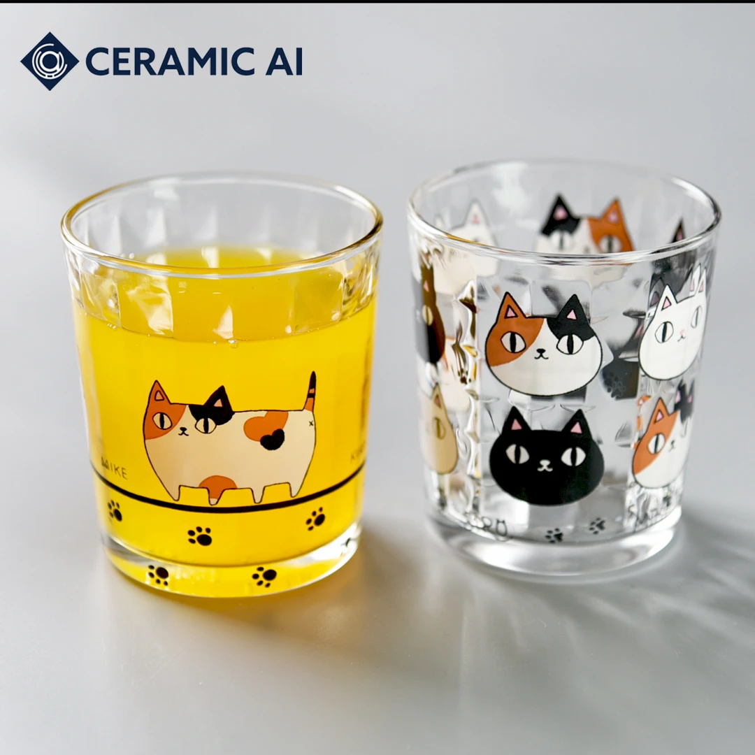 猫咪玻璃杯三花猫可爱水杯日本ceramic卡通高颜值软萌治愈喝水杯