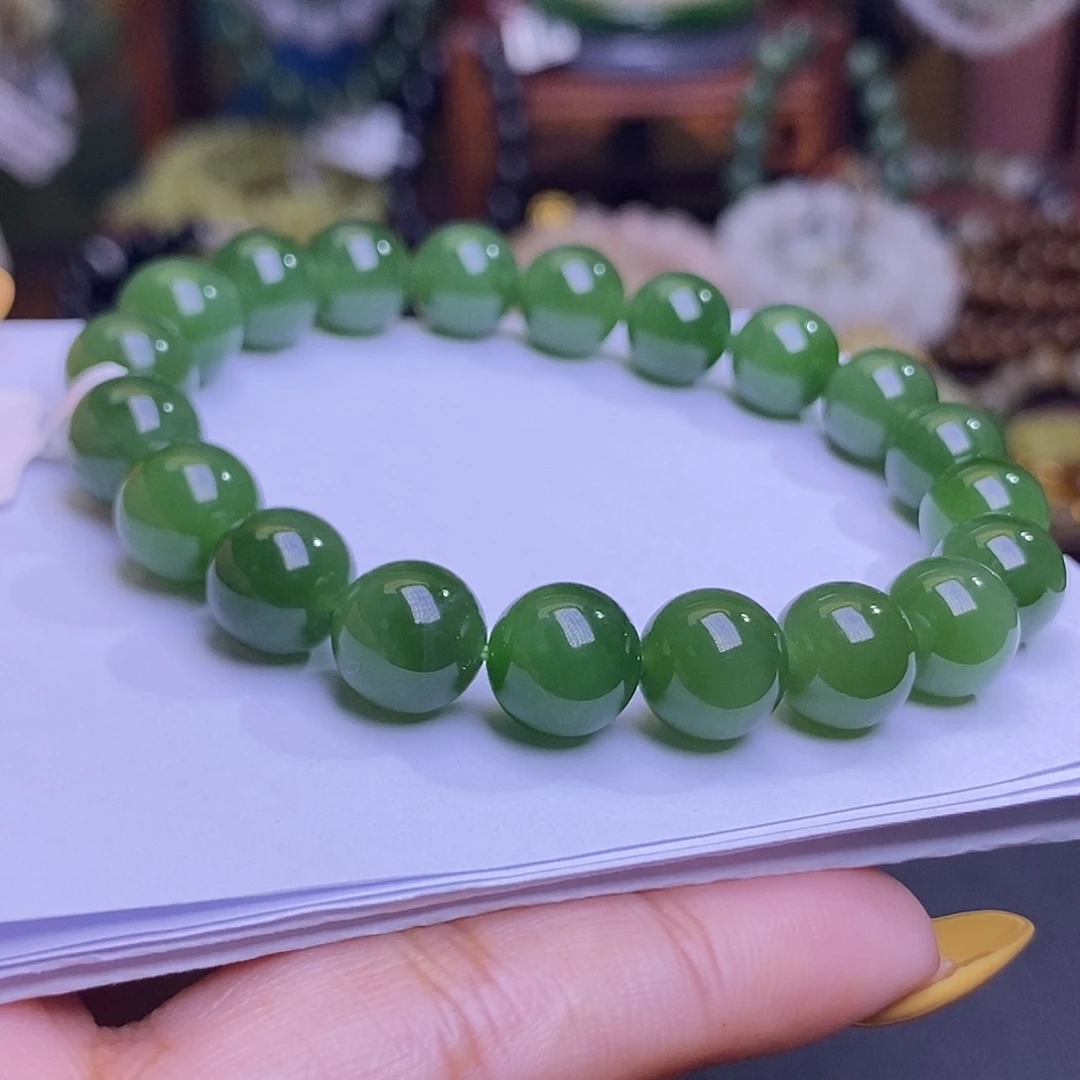和田玉未镶嵌颈饰碧玉满色满绿老矿料约10mm手串
