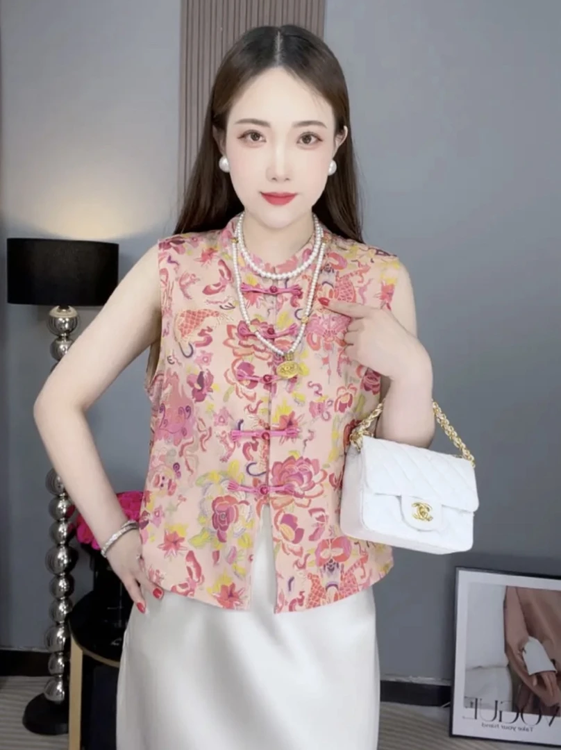 夏季新款马甲女如鱼得水时尚显瘦遮肚百搭新中式复古上衣外套030