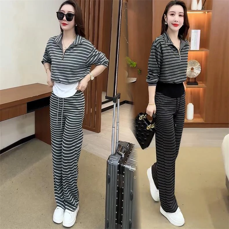时尚套装女2025春新款洋气气质减龄休闲上衣宽松百搭直筒裤两件套