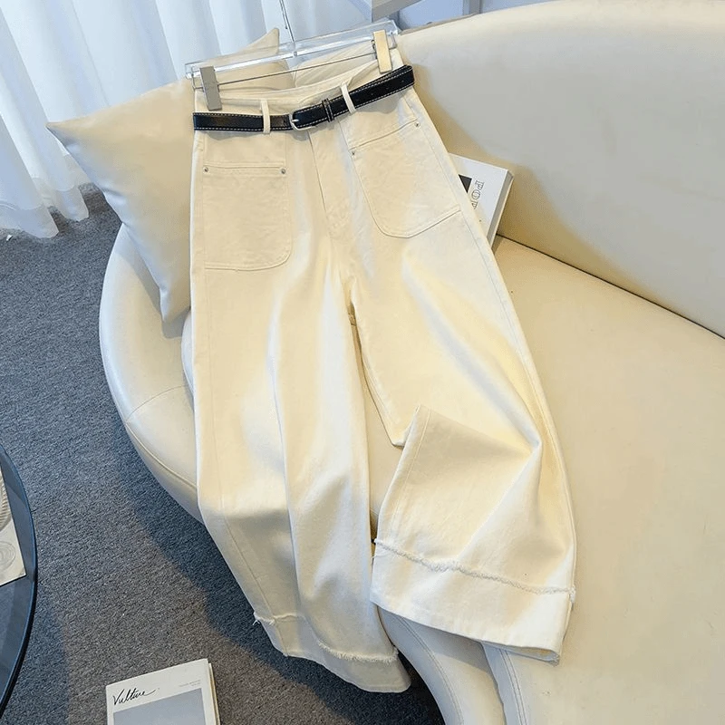百搭高腰窄版阔腿裤女秋季白色2025新款爆款弹力九分垂感直筒裤
