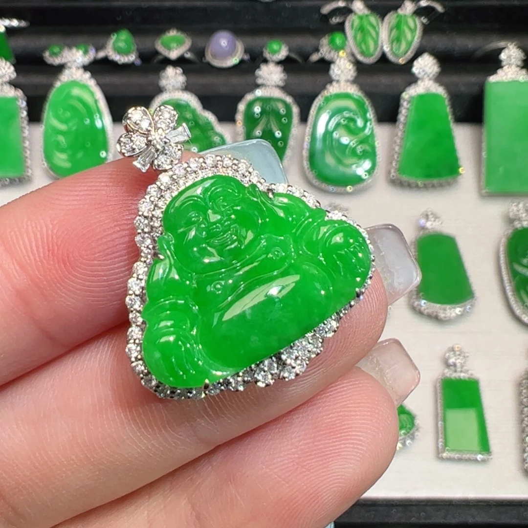 翡翠18K金镶嵌吊坠(不含链)