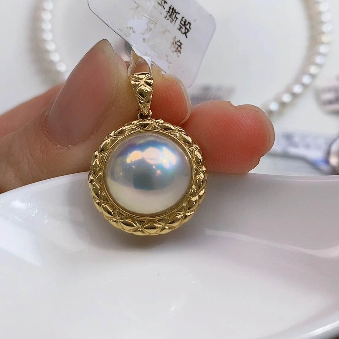 18K金镶嵌18k日本原装成品极光仙境奄美粉泡泡马贝拼合珍珠