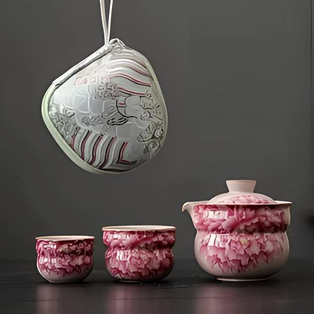 KK0322-粉汝国色天香旅行套（带包）复古创意陶瓷大号精致高端便携