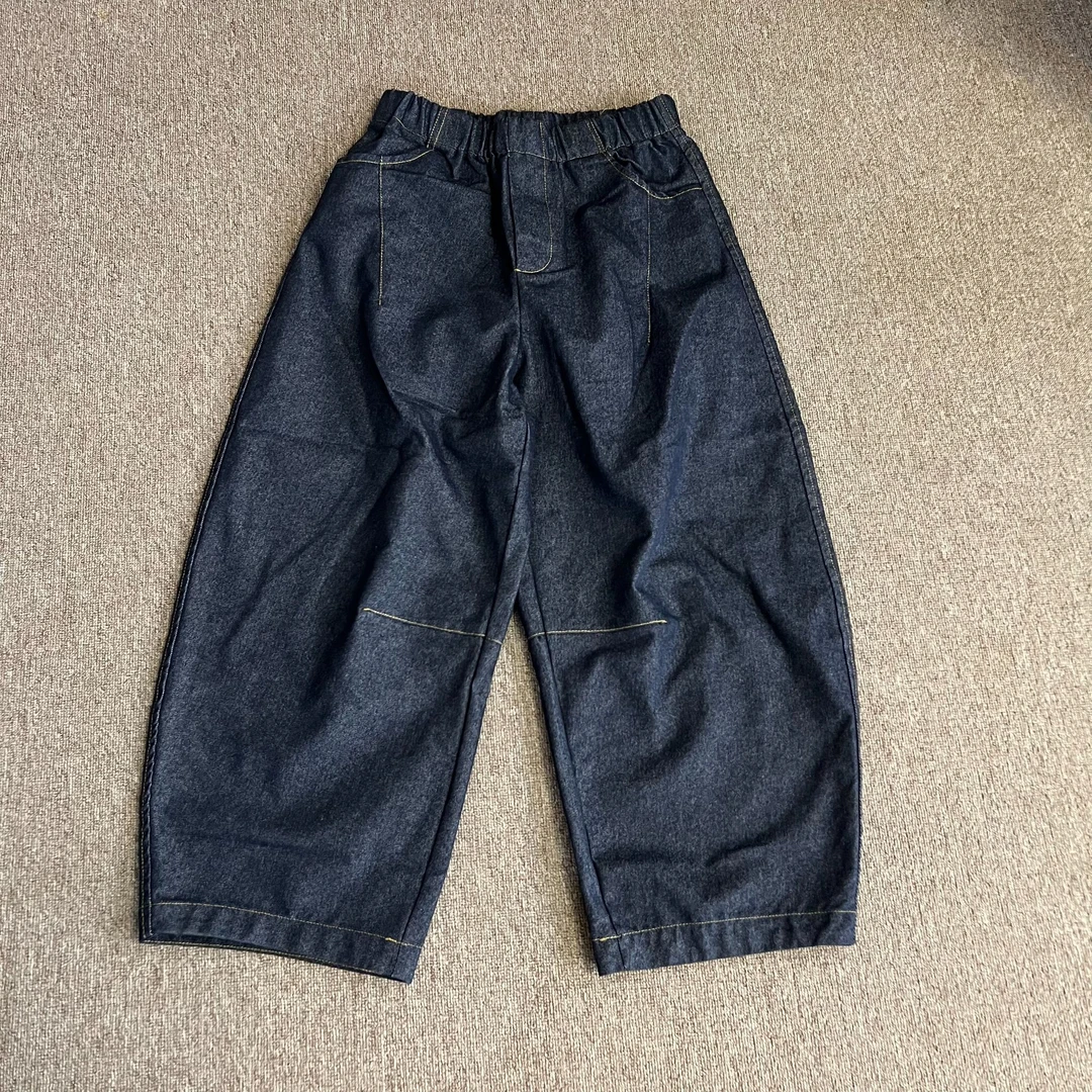 2025春装新款软牛仔水洗复古松紧宽松腰哈伦奶奶裤（67795）