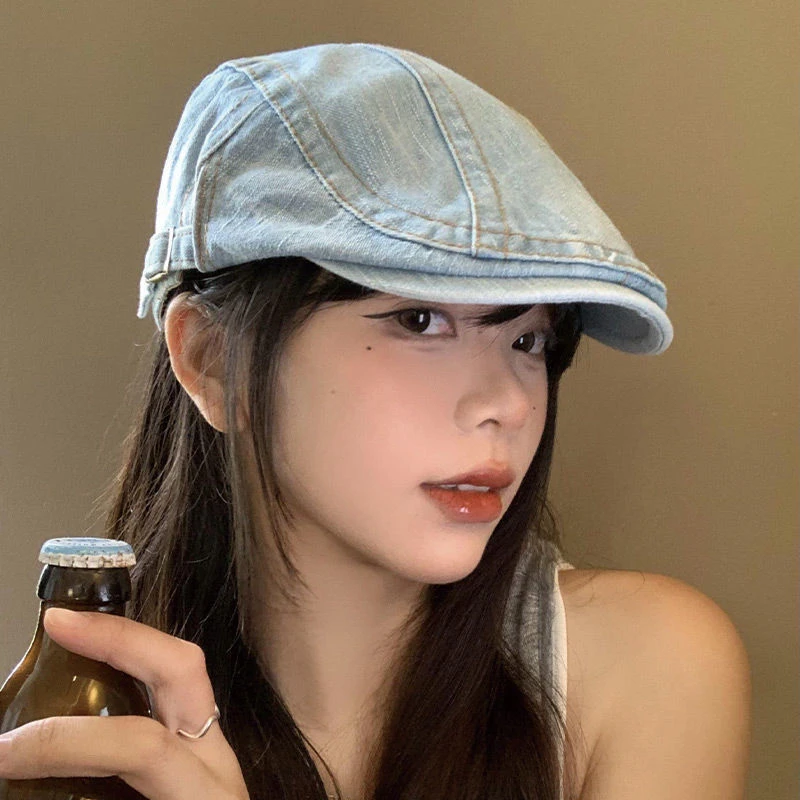 前进帽女春夏款日系复古显脸小贝雷帽反戴大头围夏天画家帽子