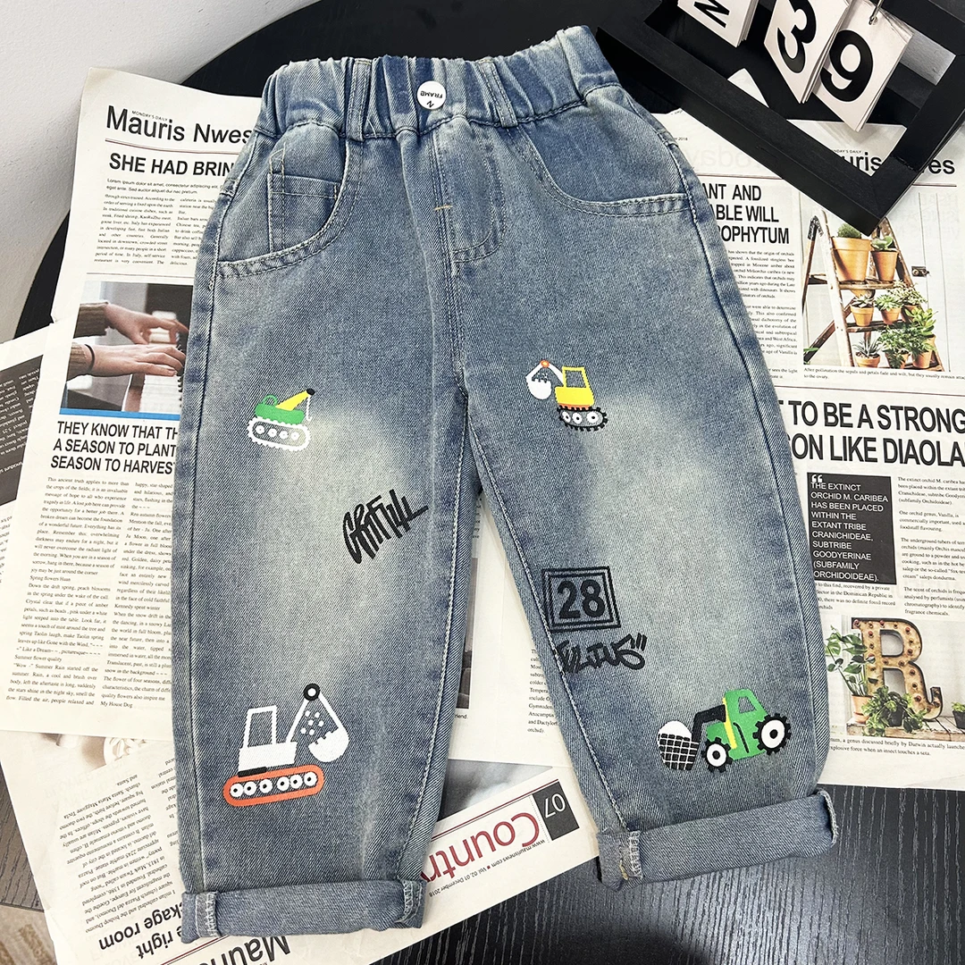 喜嘟童儿童牛仔裤春秋款水洗棉长裤（青仓）男童女童韩版休闲百搭