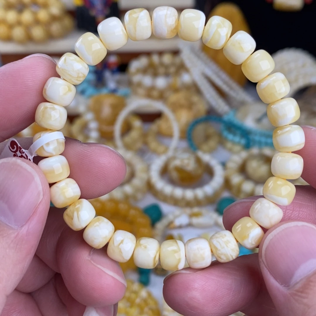 蜜蜡未镶嵌手链瓷白蜡实虎皮纹8mm