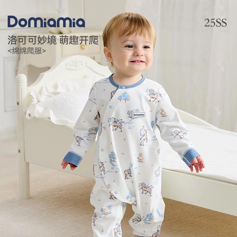 【达人专属】Domiamia春日婴幼儿针织长袖斜开爬服薄款