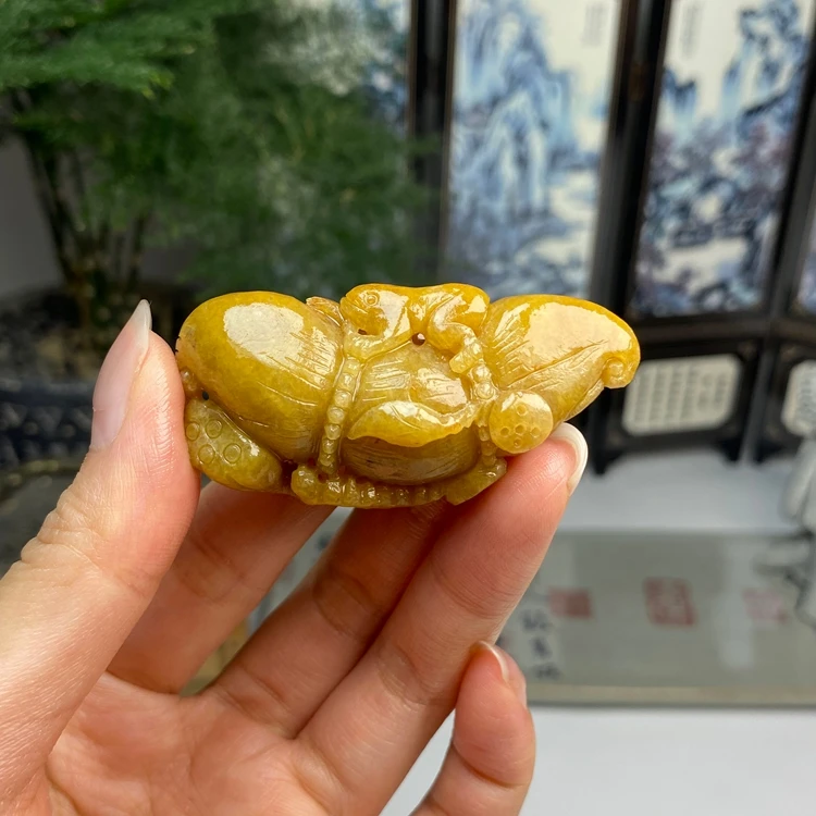 毛货  蜜糖黄呱呱来财莲蓬玉衡挂件 天然翡翠A货
