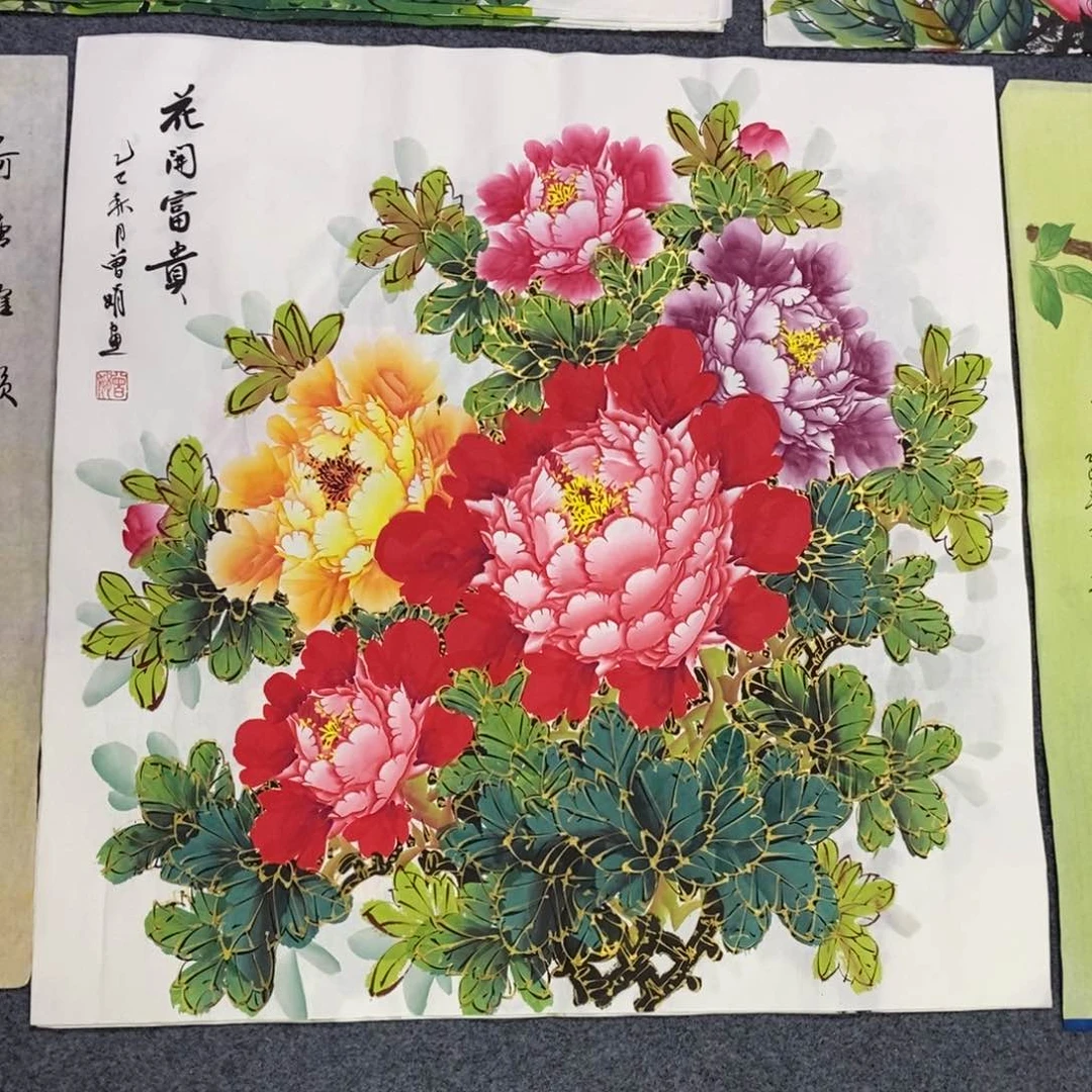 国画尺寸68✖️68精品千层金线牡丹手绘