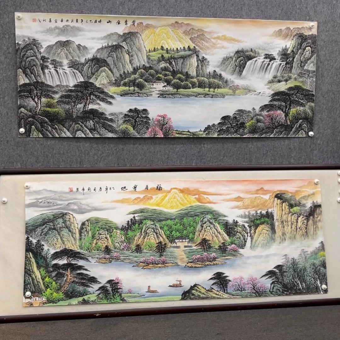 还***错国画六尺背靠金山画芯一幅➕六尺福居宝地画芯一幅