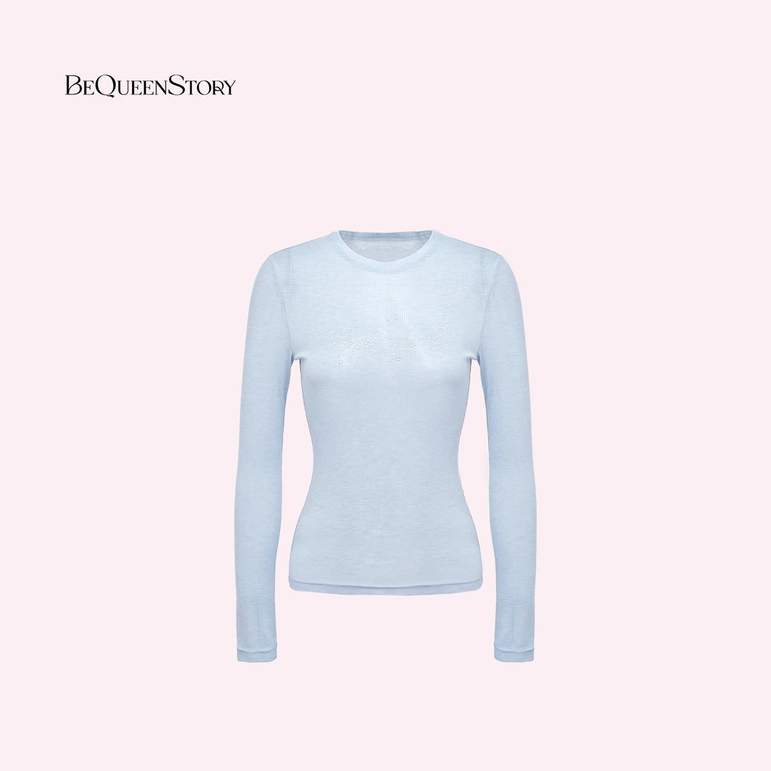 余潇潇【甜茶欧蕾】桑蚕丝莱赛尔混纺拼接烫钻搭配蕾丝内搭针织套装