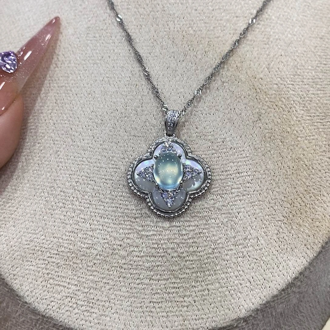 蛇纹石玉银S925镶嵌颈饰