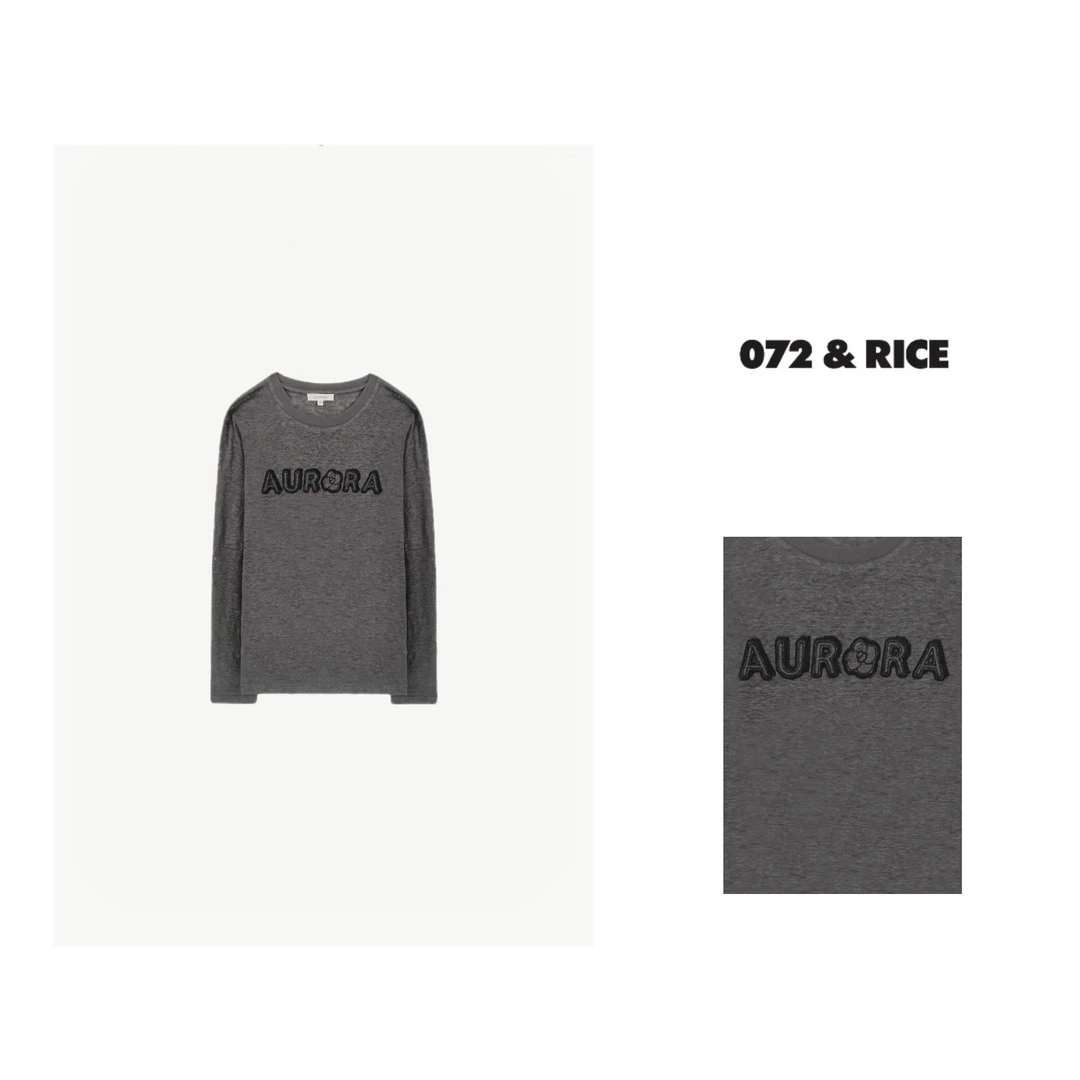 072 & RICE【曙光】100亚麻 春季休闲圆领字母长袖T恤 BA022-Z FF