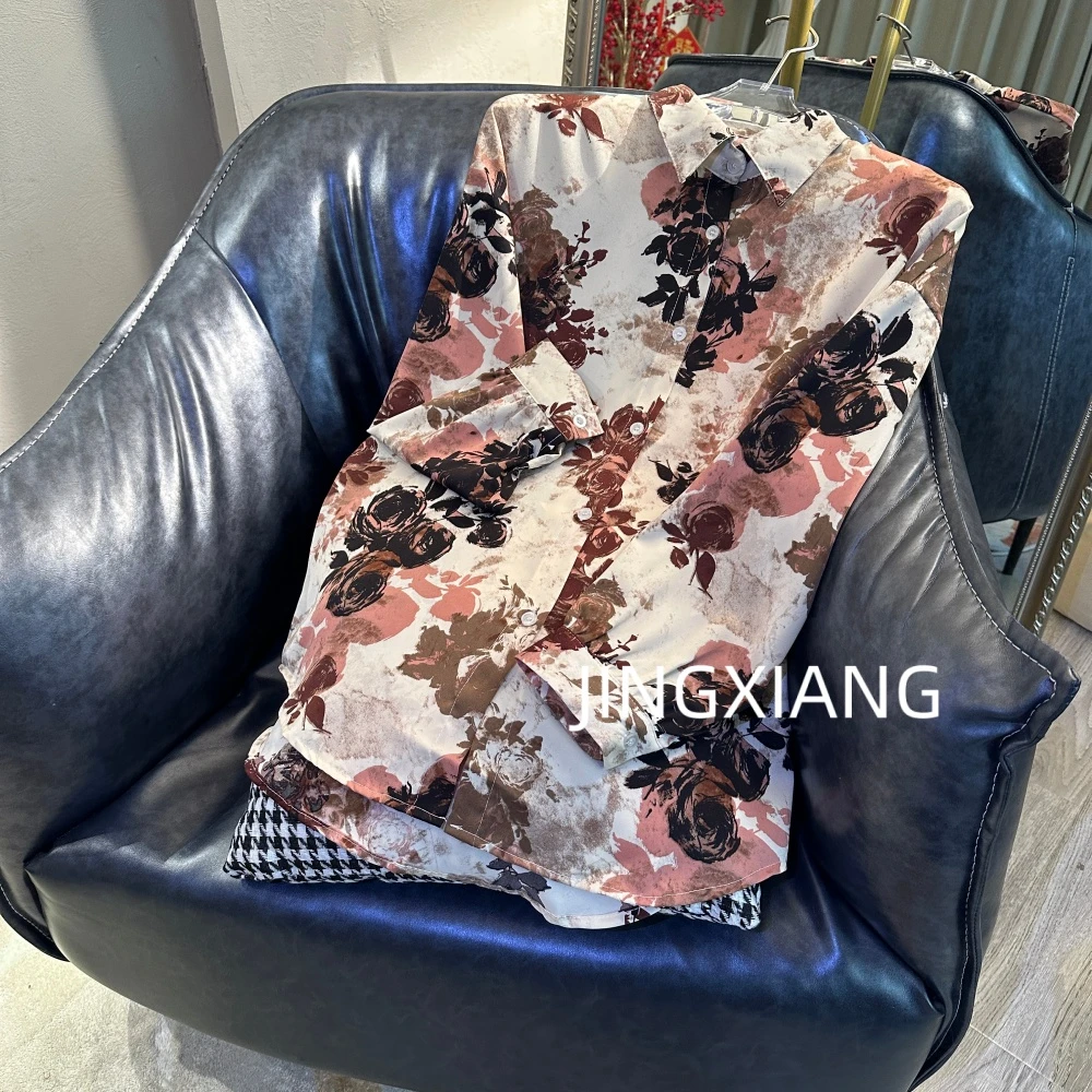 AOSER碎花长袖印染休闲风衬衫百搭复古可外穿女装549