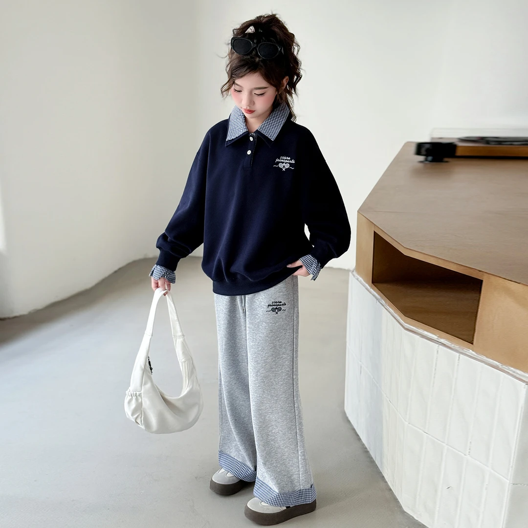 女童套装秋装2025新款儿童洋气休闲中大童洋气时髦学院风两件套