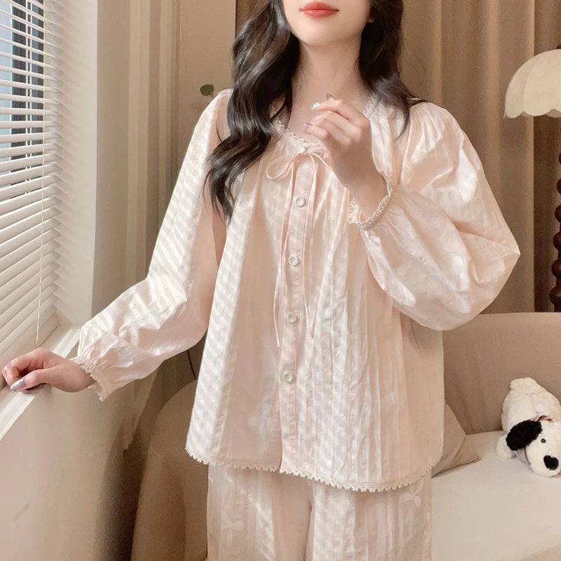 【5739蝴蝶结】春季甜美长袖纯棉可外穿公主家居服睡衣宽松