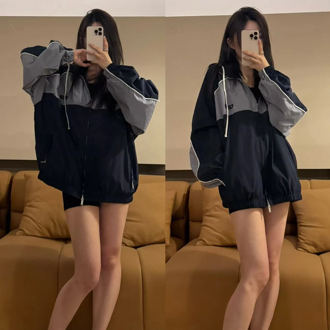 Millonthe【徽标刺绣】25s春夏字母刺绣拼接撞色抽绳冲锋衣防晒外套