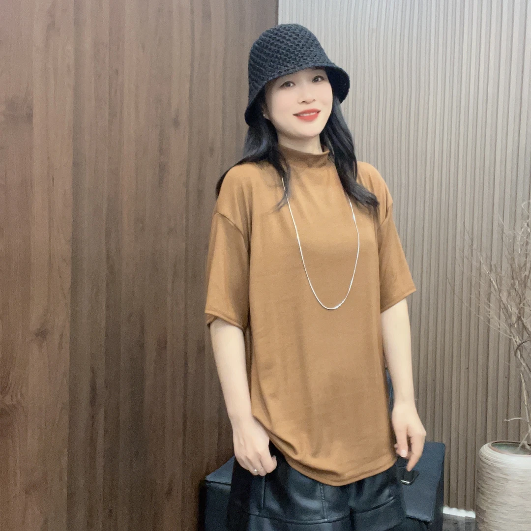 【SS】2076款半高领短袖纯色欧韩时尚潮流休闲百搭T恤